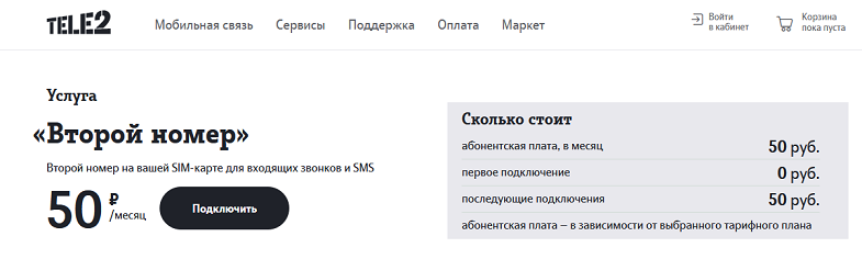 Услуга Tele2 "Второй номер"