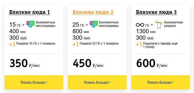 Новый тарифы "Близкие люди" от Билайн